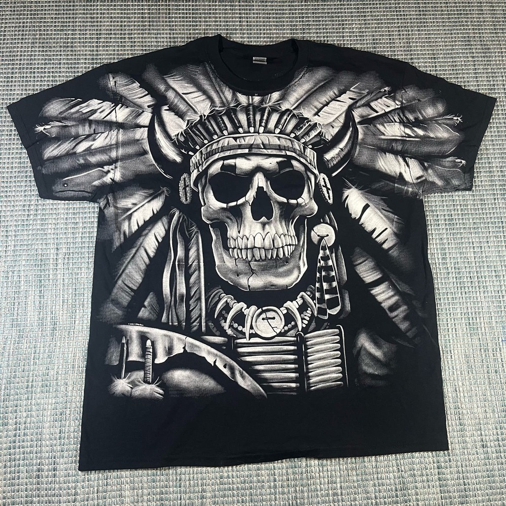 Liquid Blue Skeleton Native Indian Chief Skull All Over Print  Shirt Mens XL New